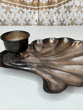 Vintage Clamshell Serving Plate Sterling Plated Sheffield Dish Shrimp bowl